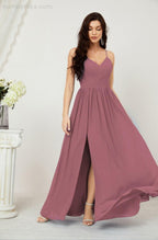 Neck Bridesmaid Dresses Chiffon Long Spaghetti A-line Formal Prom Gown for Wedding Party Evening 2801