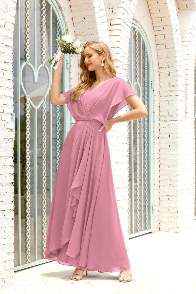 Mother of The Bride Dresses Plus Size V-Neck Floor Length Formal Prom Dress for Wedding Guest 28020