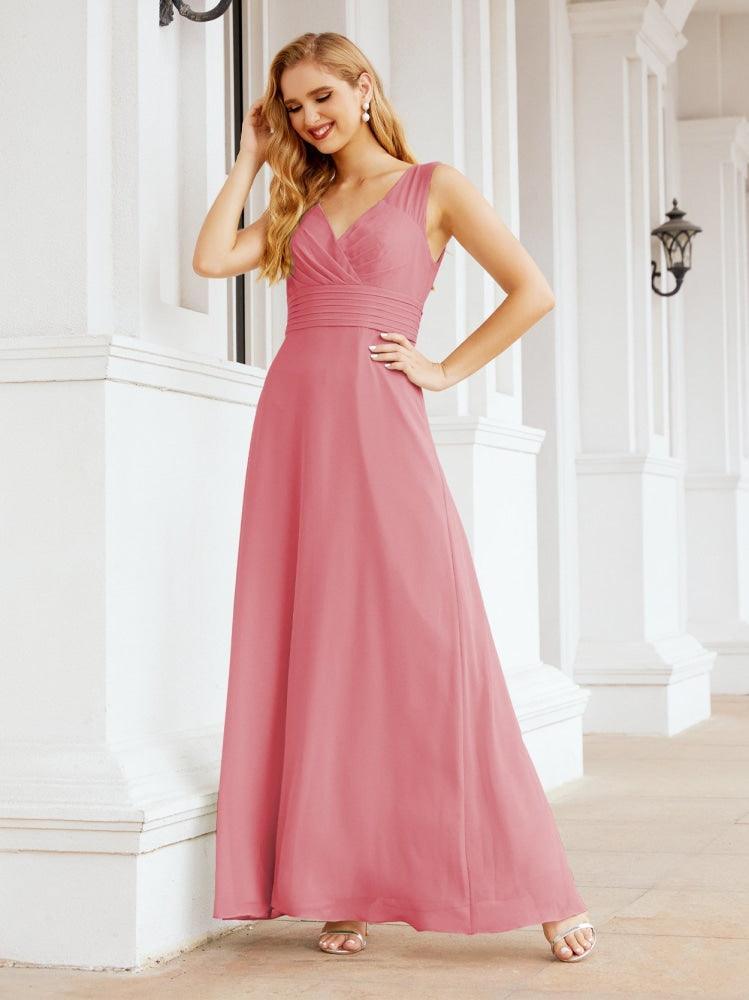 Formelles Ballkleid Elegantes ärmelloses Brautjungfernkleid mit V-Ausschnitt für Hochzeitsfeier 28037