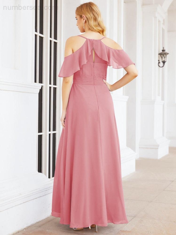 Cold Shoulder Long Bridesmaid Dresses Side Slit Formal Prom Gowns Party Wedding 28070