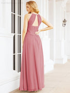 Sleeveless Bridesmaid Dresses Long Prom Gown Zipper with Keyhole Back 28056