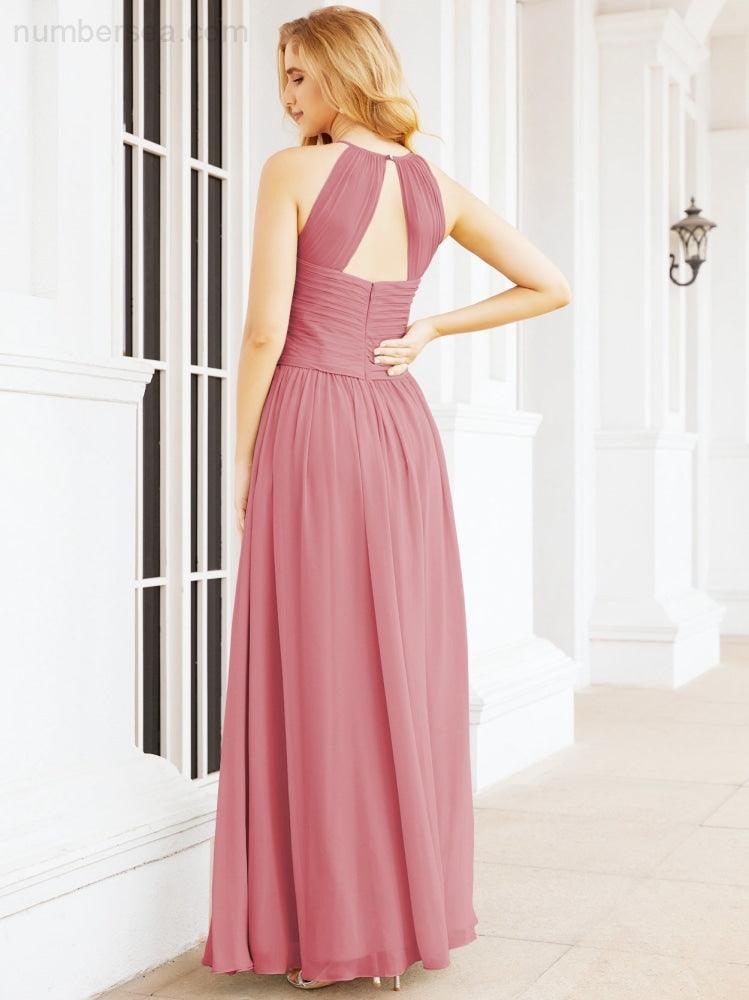 Sleeveless Bridesmaid Dresses Long Prom Gown Zipper with Keyhole Back 28056