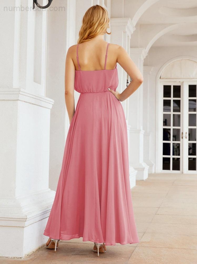 Numbersea Vestidos compridos de dama de honor com alças Vestido formal em linha A para jovens 28029