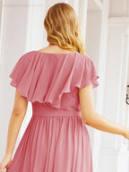 Bridesmaid Dresses with Flutter Sleeves Formal Evening Party Prom Gowns 28044