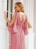 Bridesmaid Dresses with Split for Wedding Party Flutter Sleeves 28045