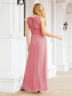 Formelles Ballkleid Elegantes ärmelloses Brautjungfernkleid mit V-Ausschnitt für Hochzeitsfeier 28037