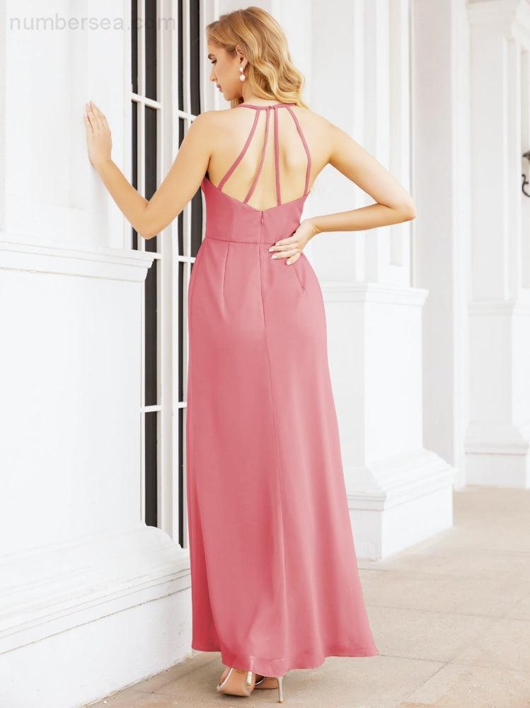 Spaghetti Strap Bridesmaid Dresses V-Neck Long A-Line Formal Prom Gowns 28063