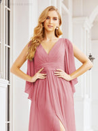 Bridesmaid Dresses with Split for Wedding Party Flutter Sleeves 28045