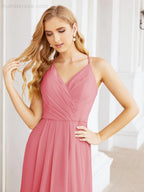 Spaghetti Strap Bridesmaid Dresses V-Neck Long A-Line Formal Prom Gowns 28063