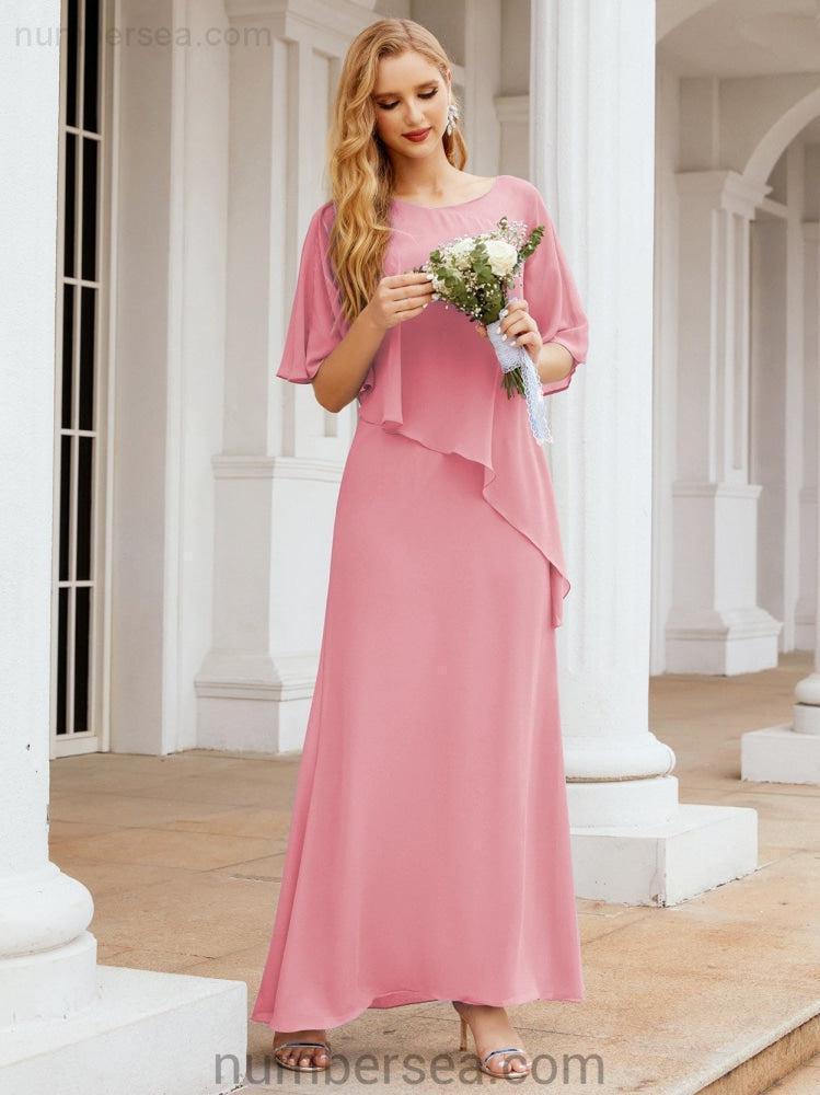Numbersea Festliches Abendkleid Lang Mutter der Braut Kleid mit Rüschencape 28026