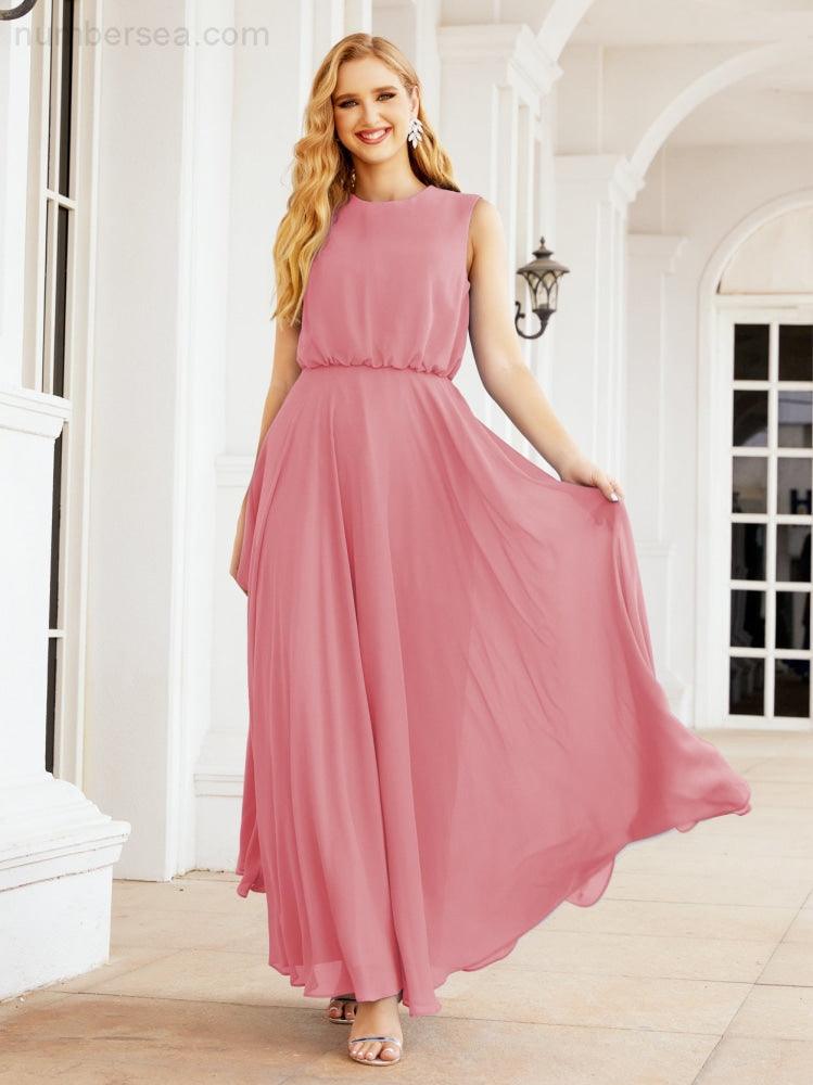 Sleeveless Long Bridesmaid Dress A line Formal Evening Prom Gown 28025