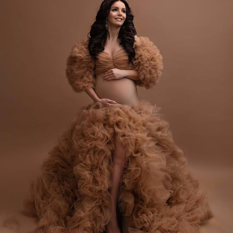 Chic Maternity Tulle Gown Maternity Dress Champagne Tulle Maternity Dresses for Photo Shoot Robe Pregnant Women Formal G