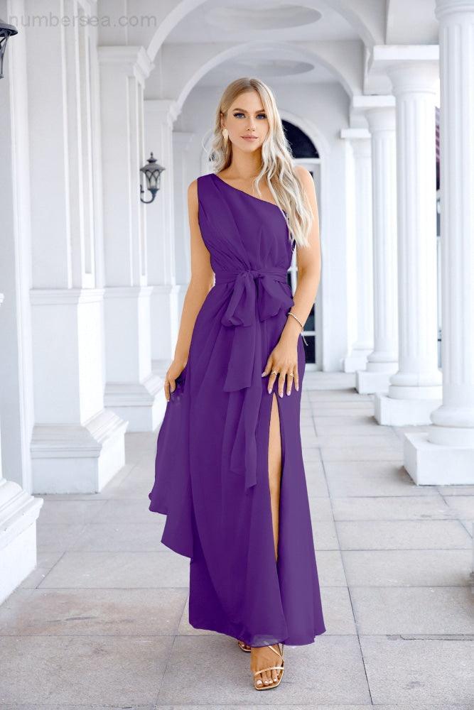 Ladies Chiffon One Shoulder Bridesmaid Evening Dress Wedding Party Evening Dress 28133