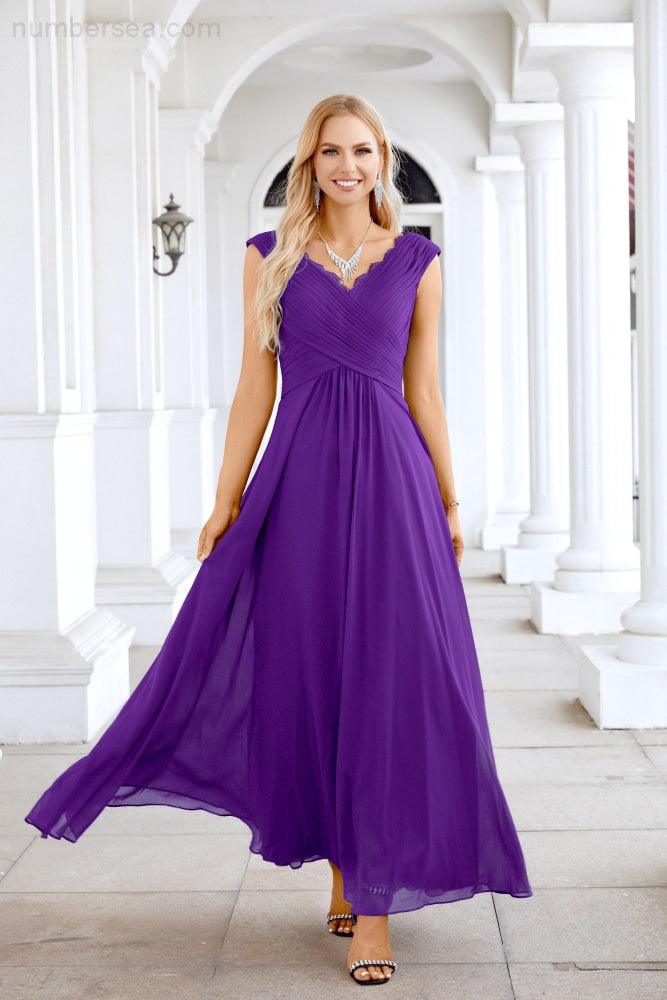 Ladies Chiffon V Neck Sleeveless Floor Length Bridesmaid Evening Dress Wedding Party Evening Dress 28126