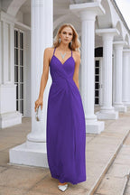 Vestido de Festa Comprido até ao Chão para Damas de Honra, em Chiffon, com Alças Finas, Decote em V e Fenda Frontal, para Baile, Festa e Casamento 28116