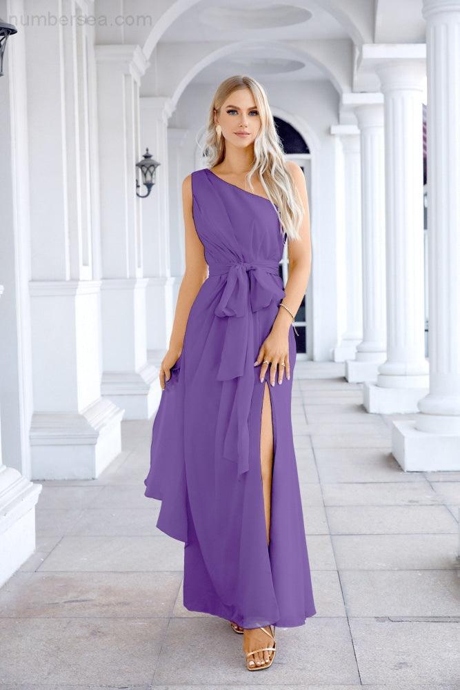 Ladies Chiffon One Shoulder Bridesmaid Evening Dress Wedding Party Evening Dress 28133
