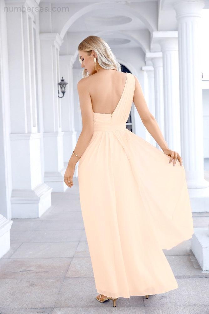 Ladies Chiffon One Shoulder Bridesmaid Evening Dress Wedding Party Evening Dress 28133