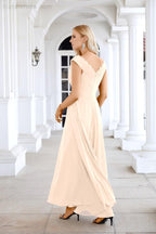 Ladies Chiffon V Neck Sleeveless Floor Length Bridesmaid Evening Dress Wedding Party Evening Dress 28126