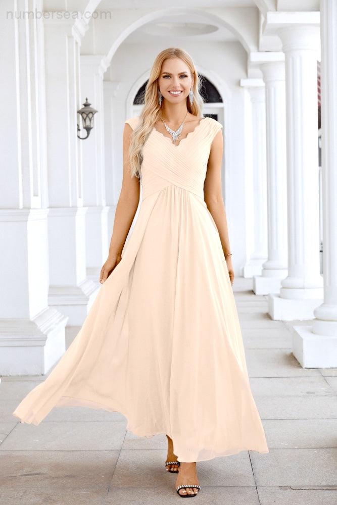 Ladies Chiffon V Neck Sleeveless Floor Length Bridesmaid Evening Dress Wedding Party Evening Dress 28126