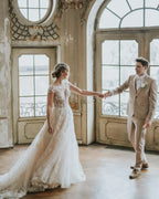 Chic Boho A Line Tulle Long Wedding Dress With Lace Appliques