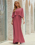 Bridesmaid Dress Women Long Sleeve V-Neck Chiffon Formal Wedding Party Dress 28018