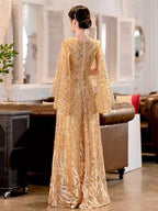 2025 Gold Sequin Mother Of The Bridal Dresses Elegant V-Neck A-Line Floor-Length Long Wedding Party Gowns Customized