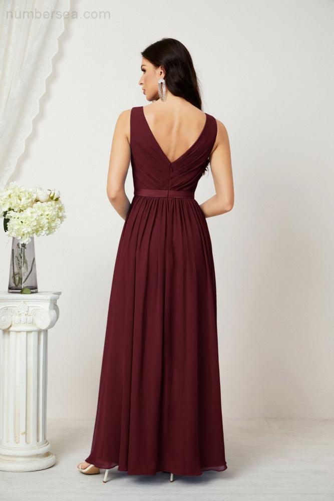 Abiti lunghi da damigella in chiffon da donna, linea a, senza maniche, abito formale da ballo per serata, abiti per festa di ritorno a casa 2808
