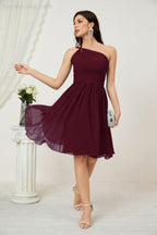 Women Chiffon Short One Shoulder Bridesmaid Dress Formal Dresses for Party Homecoming  2804