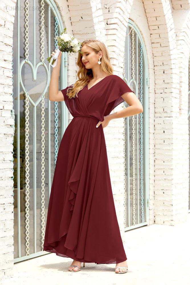 Mother of The Bride Dresses Plus Size V-Neck Floor Length Formal Prom Dress for Wedding Guest 28020