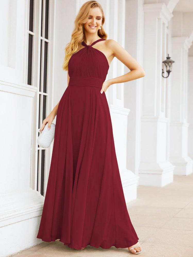 Crisscross Halter Bridesmaid Dresses for Party Wedding Evening Prom Maxi Ball Gowns 28053