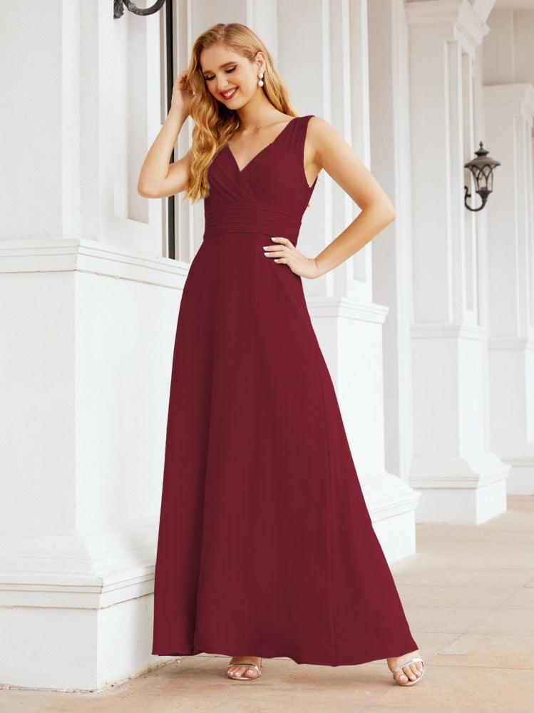 Formelles Ballkleid Elegantes ärmelloses Brautjungfernkleid mit V-Ausschnitt für Hochzeitsfeier 28037