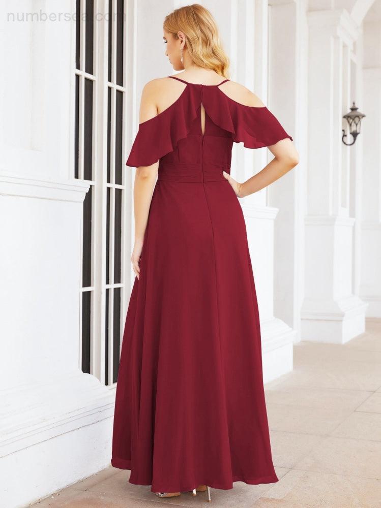 Cold Shoulder Long Bridesmaid Dresses Side Slit Formal Prom Gowns Party Wedding 28070