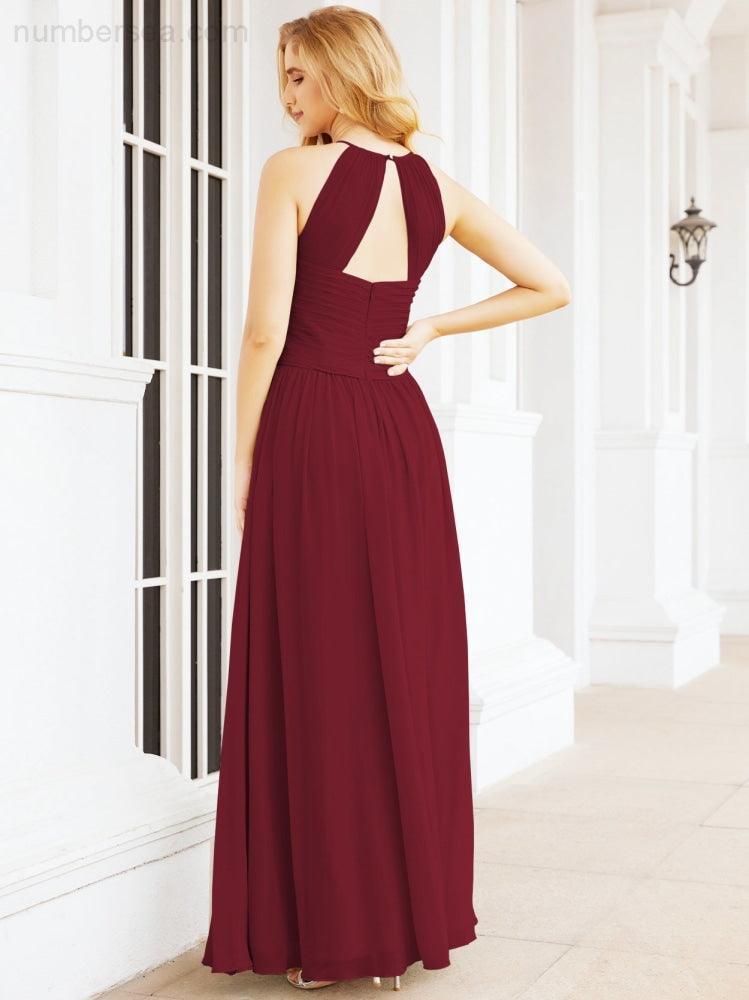 Sleeveless Bridesmaid Dresses Long Prom Gown Zipper with Keyhole Back 28056