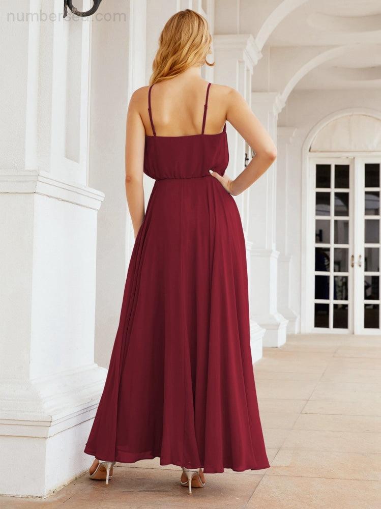 Numbersea Vestidos compridos de dama de honor com alças Vestido formal em linha A para jovens 28029