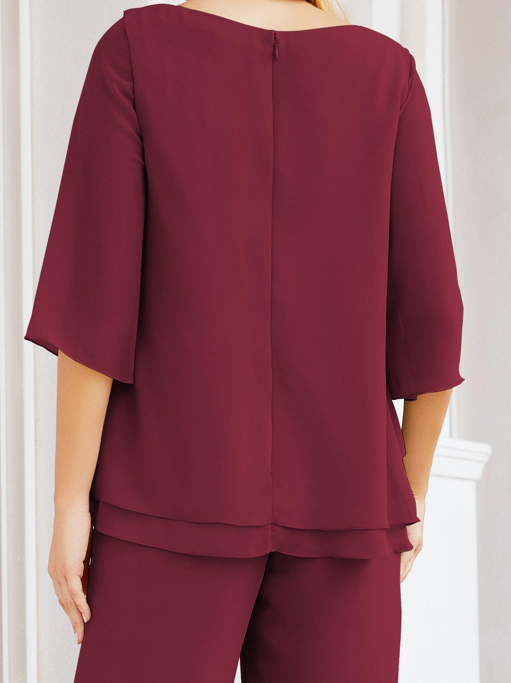 Numbersea Elegantes 2-teiliges Kleid für die Brautmutter Große Größen Hosenanzug mit Rüschenschichten Silberner Hausmantel 28064