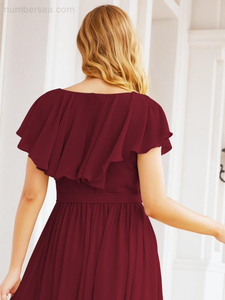 Bridesmaid Dresses with Flutter Sleeves Formal Evening Party Prom Gowns 28044