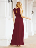 Formelles Ballkleid Elegantes ärmelloses Brautjungfernkleid mit V-Ausschnitt für Hochzeitsfeier 28037