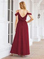 Numbersea Abito da Damigella in Chiffon con Spalle Scoperte, Abito Lungo Formale per Laurea con Schiena a Mantella 28069