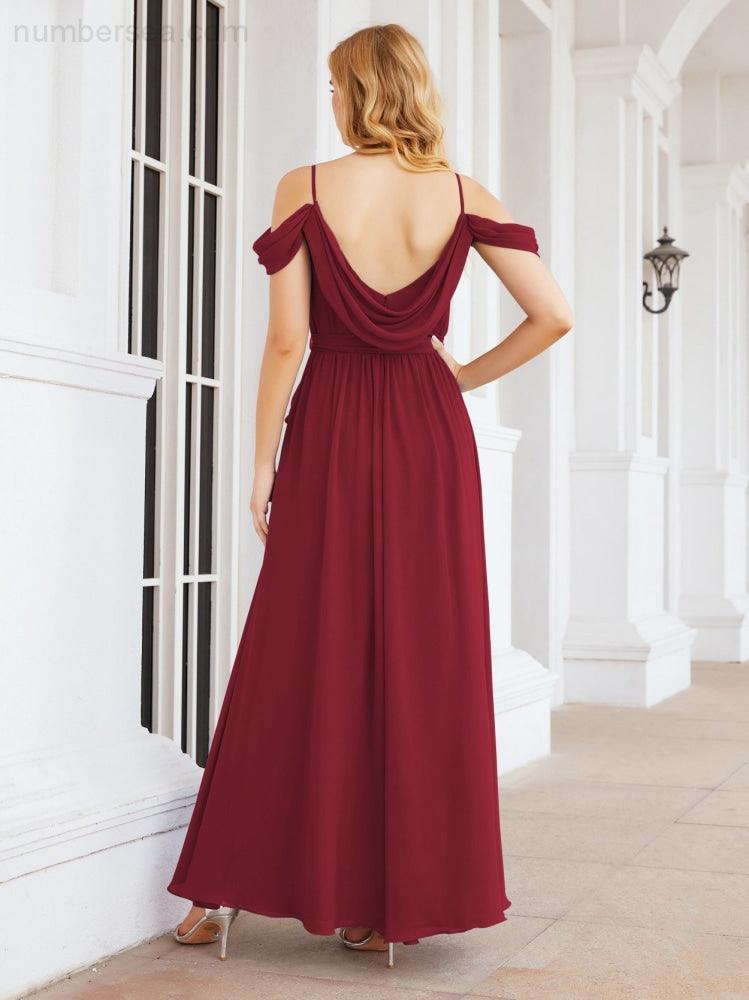 Numbersea Abito da Damigella in Chiffon con Spalle Scoperte, Abito Lungo Formale per Laurea con Schiena a Mantella 28069