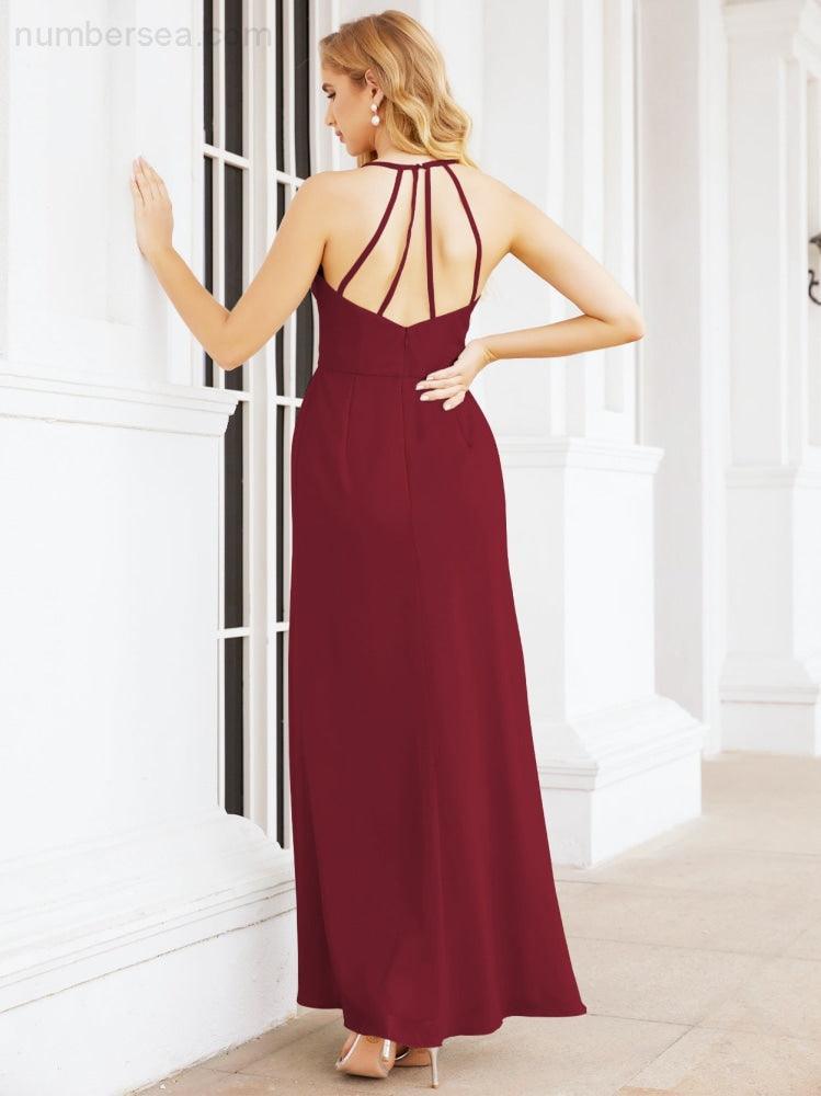 Spaghetti Strap Bridesmaid Dresses V-Neck Long A-Line Formal Prom Gowns 28063