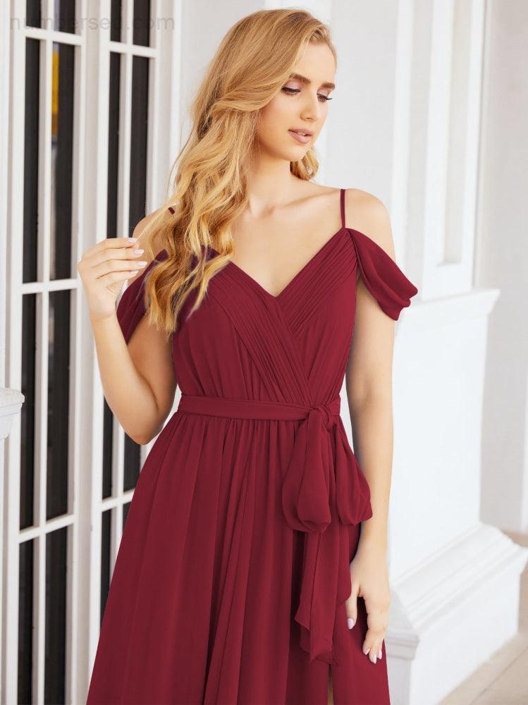 Numbersea Abito da Damigella in Chiffon con Spalle Scoperte, Abito Lungo Formale per Laurea con Schiena a Mantella 28069