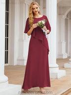 Numbersea Festliches Abendkleid Lang Mutter der Braut Kleid mit Rüschencape 28026