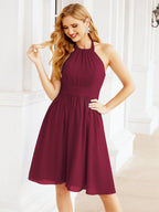 Halter Chiffon Bridesmaid Dresses Short Sleeveless Formal Party Dress Open Back 28023