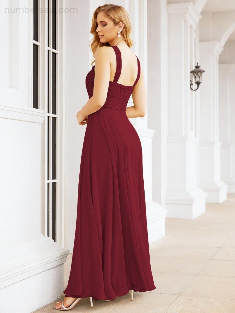 Crisscross Halter Bridesmaid Dresses for Party Wedding Evening Prom Maxi Ball Gowns 28053
