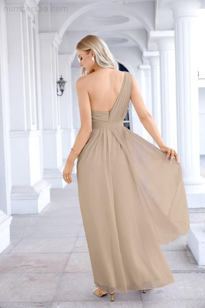 Ladies Chiffon One Shoulder Bridesmaid Evening Dress Wedding Party Evening Dress 28133