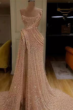 Magnifique robe longue de bal sirène fendue sans bretelles ornée de paillettes
