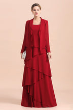 BMbridal Elegant Burgundy Chiffon Mother of the Bride Dress Ruffles With Jacket