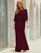 Bridesmaid Dress Women Long Sleeve V-Neck Chiffon Formal Wedding Party Dress 28018