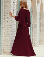 Bridesmaid Dress Women Long Sleeve V-Neck Chiffon Formal Wedding Party Dress 28018