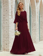 Bridesmaid Dress Women Long Sleeve V-Neck Chiffon Formal Wedding Party Dress 28018